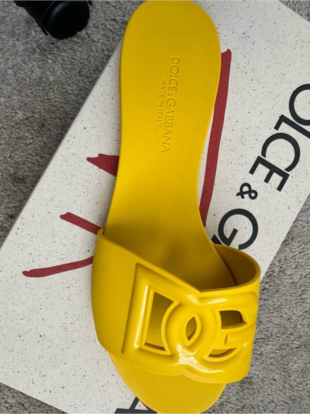 Dolce & Gabbana Bright Yellow Logo Slide Sandals
